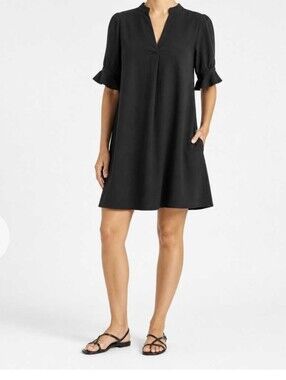 NEW Black V-Neck Shift Dress with Ruffle Sleeves